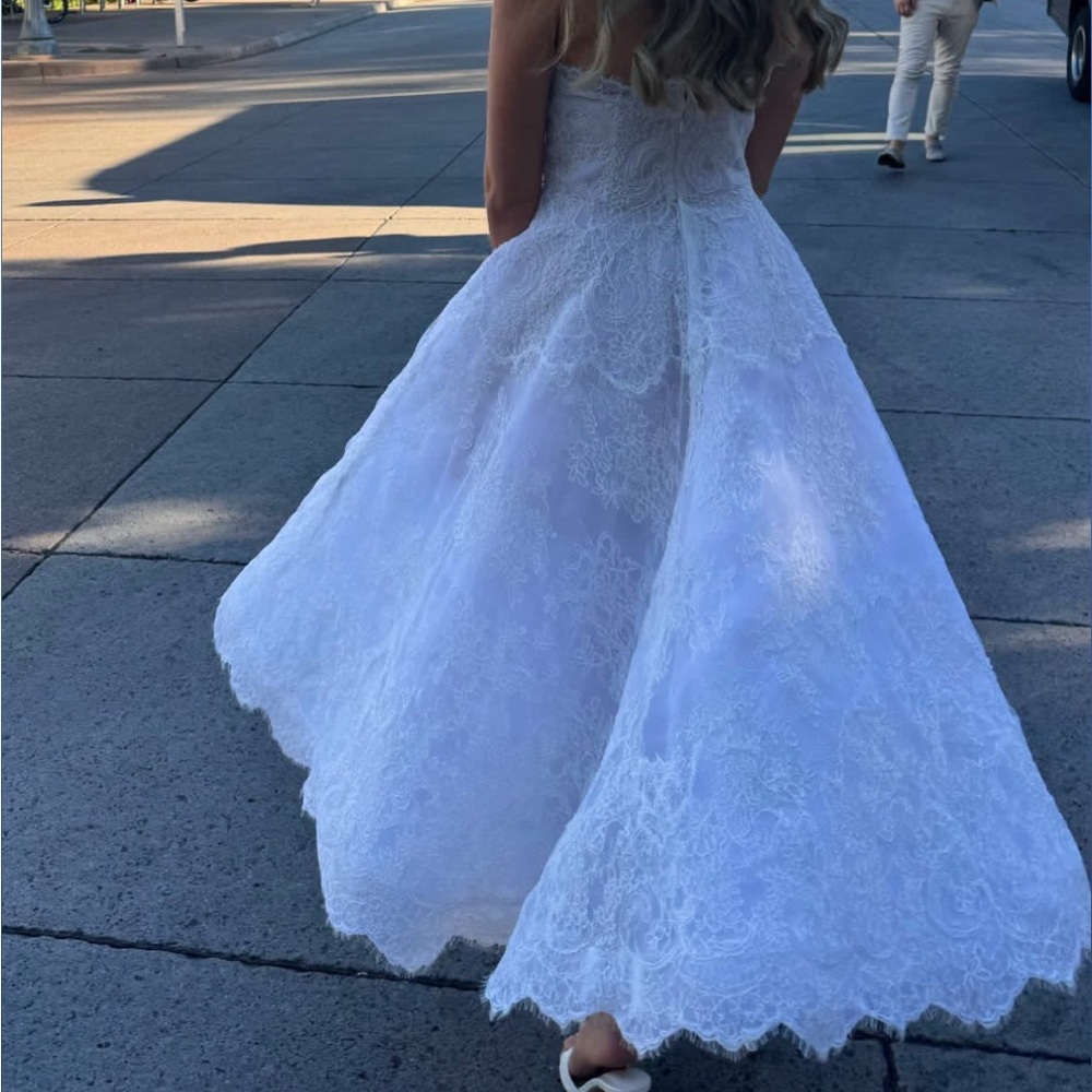 Bespoke White Lace Midi Dress with Scalloped Hem - Picture 5 of 7